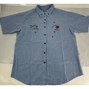 Vintage Falls Creek Ladybug Embroidery Collard Short Sleeve Button Up L (C43)